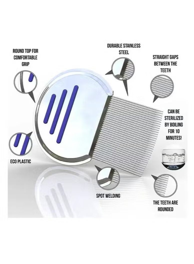 مشط القمل - مشط احترافي من الفولاذ المقاوم للصدأ - نتائج سريعة لعلاج قمل الرأس - مناسب لجميع أنواع الشعر | مشط القشرة | مشط الصدفية - فرشاة القمل (عبوتان) - Image 4
